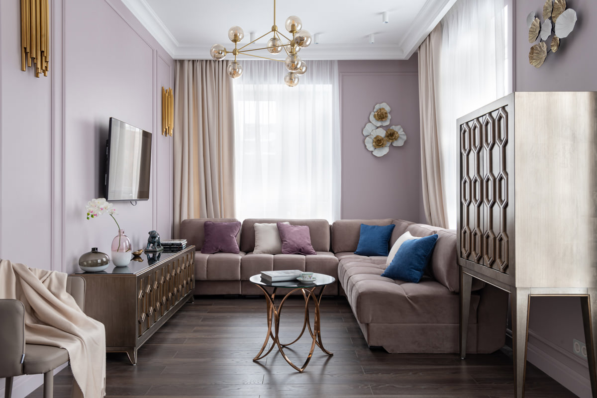 Фиолетовая гостиная: шпаргалка по отделке и оформлению